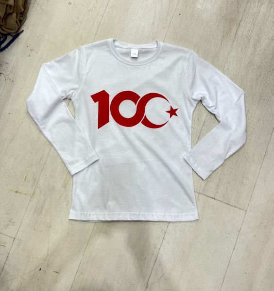 100 yıl 29 Ekim Tişörtü Yüzüncü Yıl T Shirt Penye 11-12 yaş - Beyaz