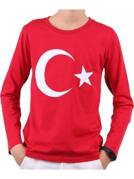 Uzun Kollu Ay Yıldız Baskılı Tişört