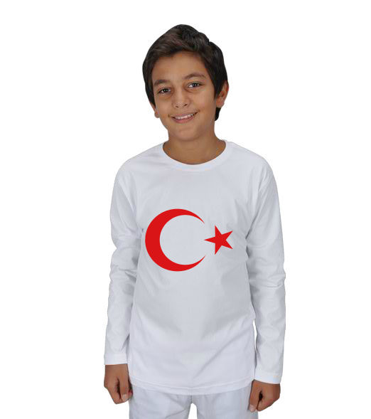 Uzun Kollu Ay Yıldız Baskılı Tişört Kırmızı - 13-14 yaş